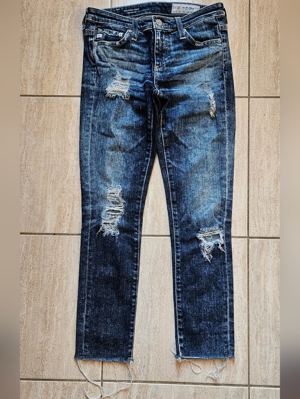 AG Adriano Goldschmied The Stilt Crop Cigarette Distressed Jeans